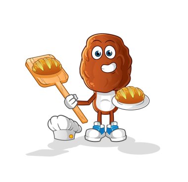 Meyve kafa çizgi film fırıncısıyla buluşacağım. çizgi film maskotu vektörü