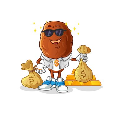 Meyve kafalı zengin çizgi film karakteri ile çıkmak. çizgi film maskotu vektörü