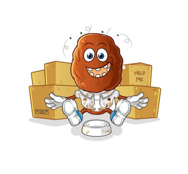 Meyve kafalı evsiz çizgi film karakteri. çizgi film maskotu vektörü