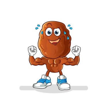 Meyve kafalı çizgi film kaslı. çizgi film maskotu vektörü