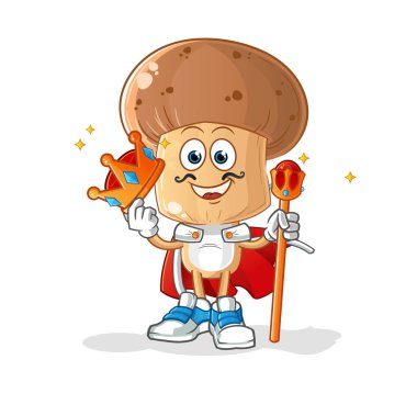 Mantar başlı karikatür kralı vektörü. çizgi film karakteri