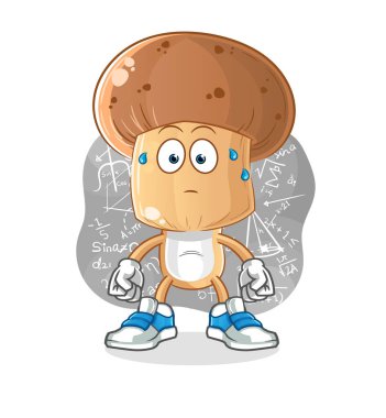 Mantar kafalı çizgi film karakteri sert vektör düşünüyor. çizgi film karakteri