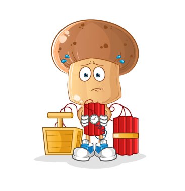 Mantar kafalı çizgi film karakteri dinamit taşıyor. çizgi film vektörü