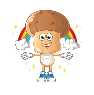 Gökkuşaklı mantar kafalı çizgi film. çizgi film vektörü