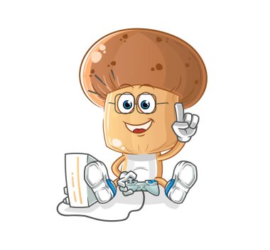 Mantar kafalı çizgi film karakteri video oyunları oynuyor. çizgi film karakteri