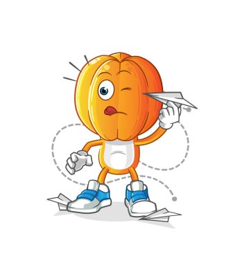 Kağıt uçak karakterli bir çizgi film yıldızı. çizgi film vektörü