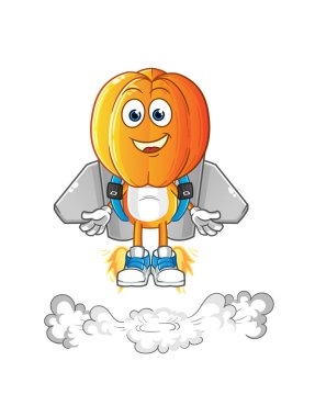 Sırt roketi maskotu olan yıldız meyve kafalı çizgi film. çizgi film vektörü