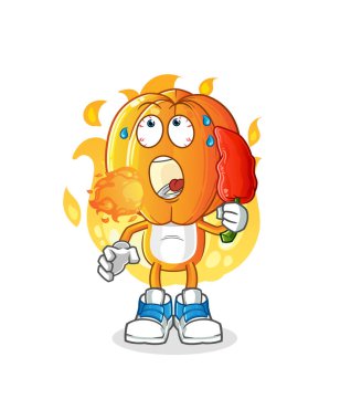 Yıldız meyve kafalı çizgi film karakteri sıcak kırmızı biber maskotu yer. çizgi film vektörü