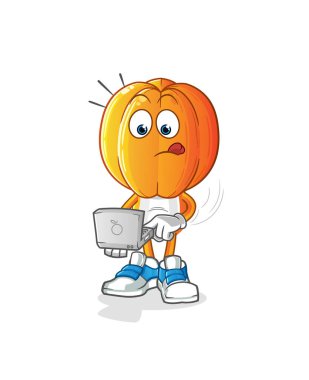 Yıldız meyve kafası çizgi filmi ve dizüstü bilgisayar maskotu. çizgi film vektörü