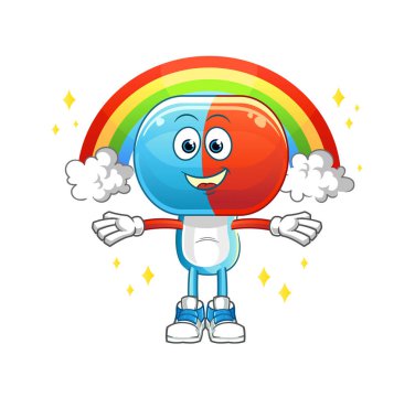 Gökkuşaklı kapsül kafası çizgi filmi. çizgi film vektörü