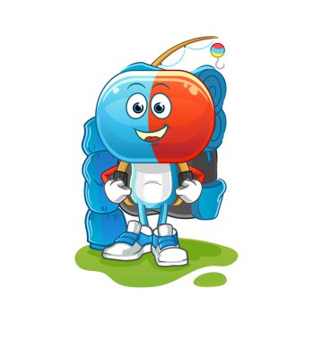 Kapsül kafalı çizgi film karakteri kamp maskotu olur. çizgi film vektörü