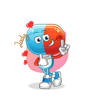 Kapsül kafalı çizgi film çizimi. karakter vektörü