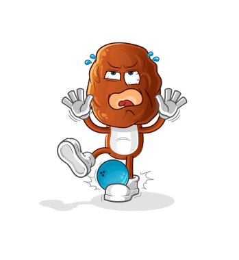 Meyve Kafa çizgi filmi Hiten ile bowling oynayacağız. çizgi film maskotu vektörü