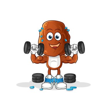 Meyve kafalı çizgi film ağırlık idmanı illüstrasyonuyla. karakter vektörü