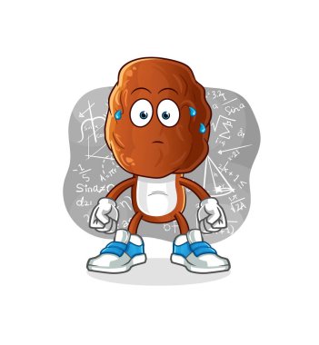 Meyve kafalı çizgi film karakteri sert vektör düşünüyor. çizgi film karakteri