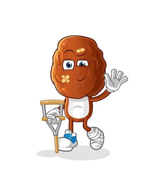 Topallayan çubuğu olan hasta bir meyve kafalı çizgi film karakteri. çizgi film vektörü