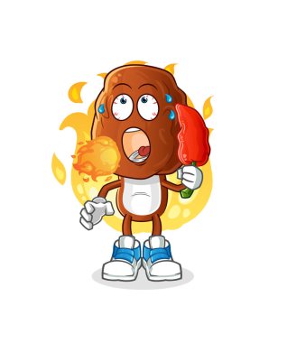 Meyve kafalı çizgi film karakteri sıcak kırmızı biber maskotu yer. çizgi film vektörü