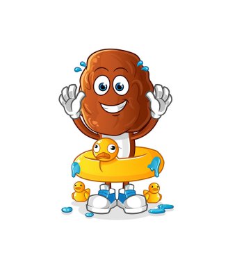 Ördek şamandıralı meyveli çizgi film. çizgi film maskotu vektörü