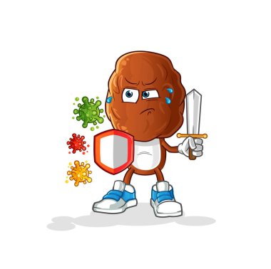 Virüslere karşı meyveli karikatür. çizgi film maskotu vektörü