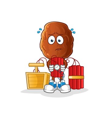 Elinde dinamit karakteri olan meyve kafalı bir çizgi film karakteri. çizgi film vektörü