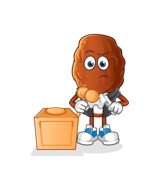 Meyve kafalı çizgi film yargıcının elinde tokmak var. karakter vektörü