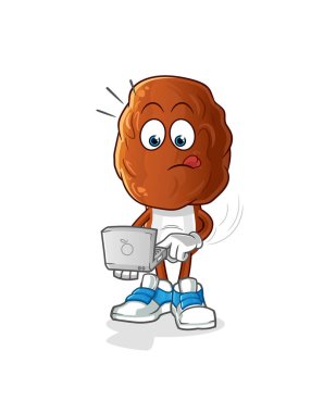 Laptop maskotu olan meyve kafalı bir karikatür. çizgi film vektörü