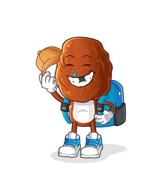 Meyve kafa karikatürü okul vektörüne gidiyor. çizgi film karakteri