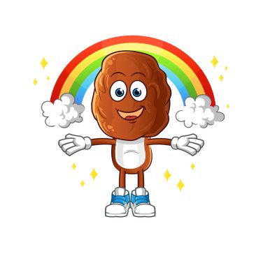 Meyve kafalı, gökkuşaklı bir karikatür. çizgi film vektörü