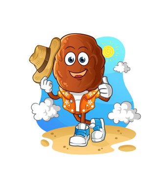 Meyve kafa çizgi filmiyle tatile çık. çizgi film maskotu vektörü