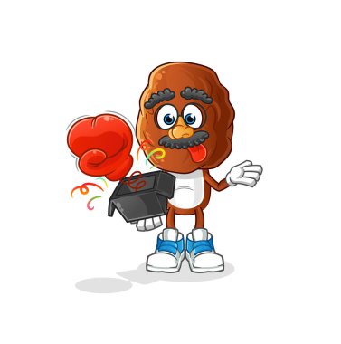 Meyve kafa çizgi film şakası eldiveniyle kutuda buluşacağız. çizgi film maskotu