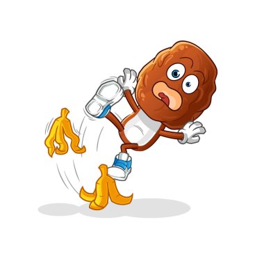 Meyve kafa çizgi filmi muza basıp kaydı. çizgi film maskotu vektörü