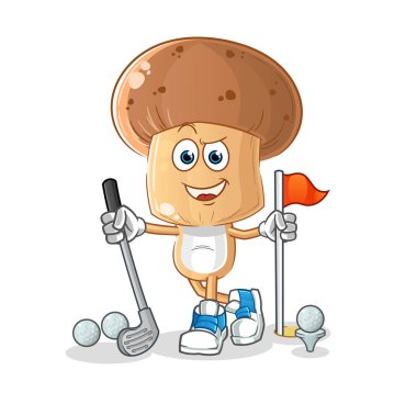 Golf oynayan mantar kafalı çizgi film karakteri. çizgi film karakteri