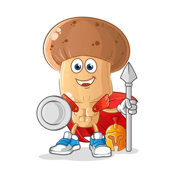 Mantar kafalı Spartalı karakter. maskot vektörü