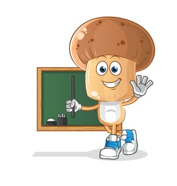 Mantar kafa çizgi film öğretmeni vektörü. çizgi film karakteri