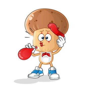 Mantar başlı pandomim balonu şişiriyor. çizgi film vektörü