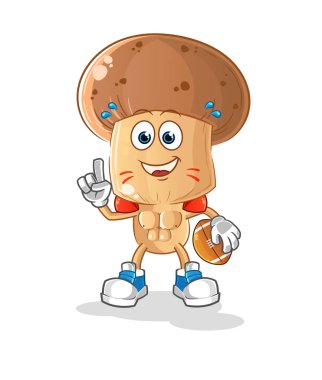 Rugby karakterini oynayan mantar kafalı çizgi film karakteri. çizgi film vektörü