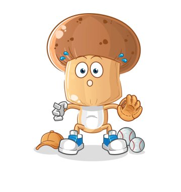 Mantar kafalı çizgi film beyzbol tutucusu. çizgi film maskotu vektörü