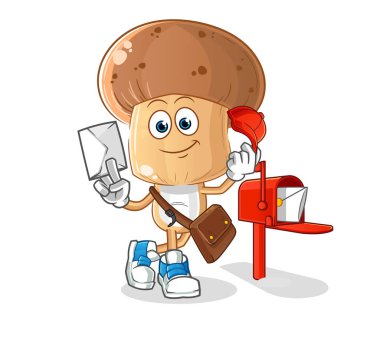 Mantar başlı karikatür postacı vektörü. çizgi film karakteri