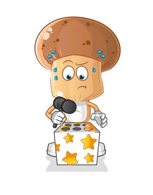 Mantar kafalı çizgi film karakteri bir köstebek maskotuna vuruyor. çizgi film vektörü