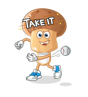 Beyzbol vektörü fırlatan mantar kafalı çizgi film karakteri. çizgi film karakteri