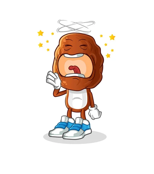 Datum Fruchtkopf Zeichentrickfigur Gähnen Cartoon Maskottchen — Stockvektor