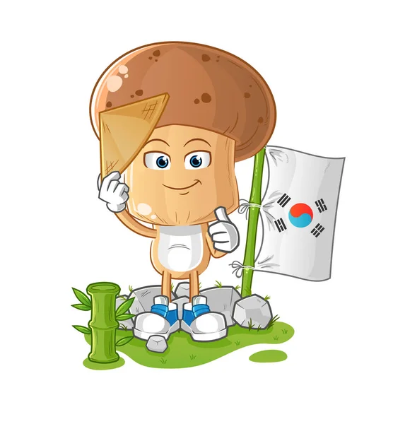 Cogumelo Cabeça Desenho Animado Personagem Coreano Vetor Mascote Desenhos Animados — Vetor de Stock