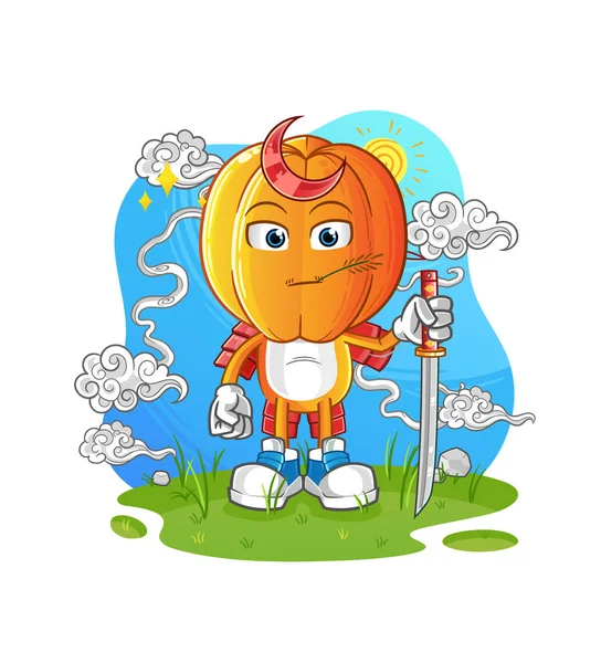 Ster Fruit Hoofd Cartoon Samurai Tekenfilm Mascotte Vector — Stockvector