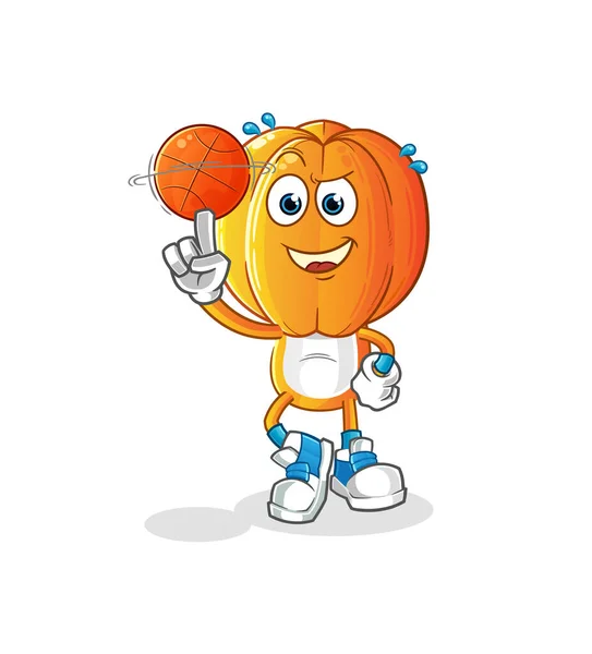 Stella Frutta Testa Cartone Animato Giocare Basket Palla Mascotte Vettore — Vettoriale Stock
