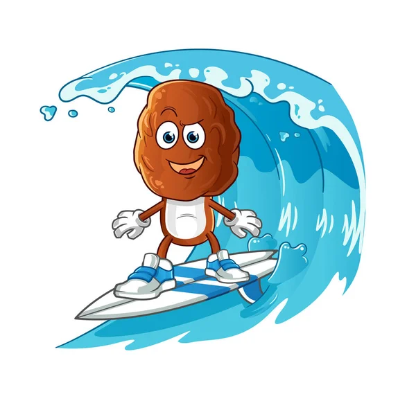 Data Fruta Cabeça Desenho Animado Surfar Personagem Vetor Mascote Desenhos — Vetor de Stock