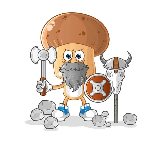 Cogumelo Cabeça Desenho Animado Viking Com Uma Ilustração Machado Vetor —  Vetores de Stock