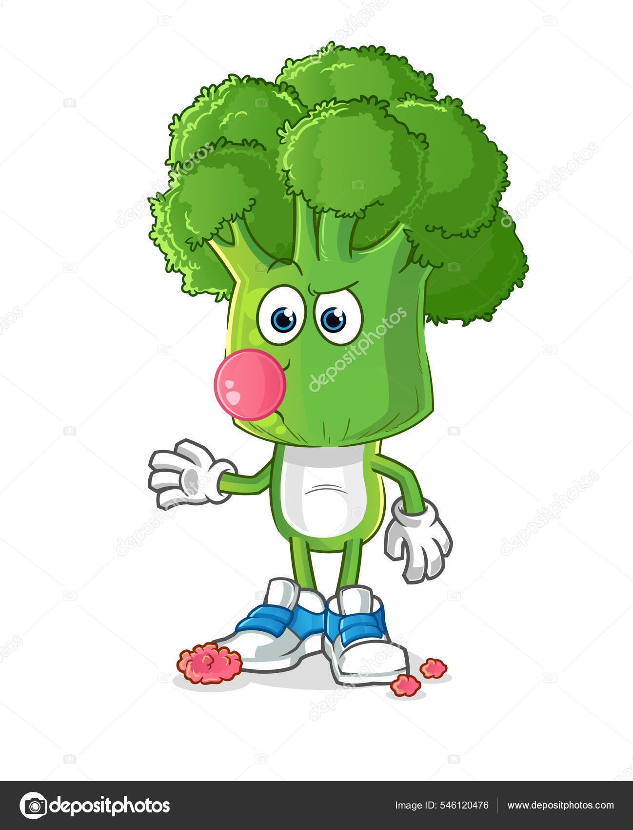Broccoli Head Cartoon Chewing Gum Vector Cartoon Character Stock Vector