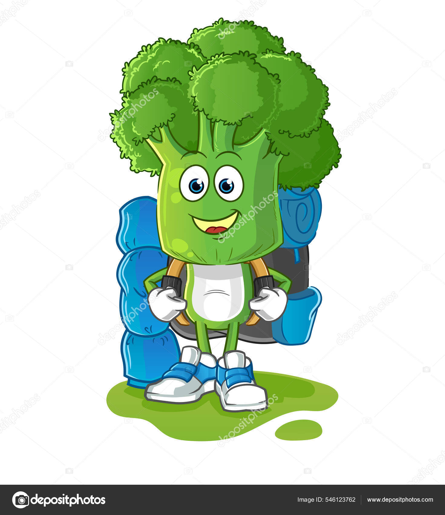 Broccoli Head Cartoon Camping Mascot Cartoon Vector Stock Illustration