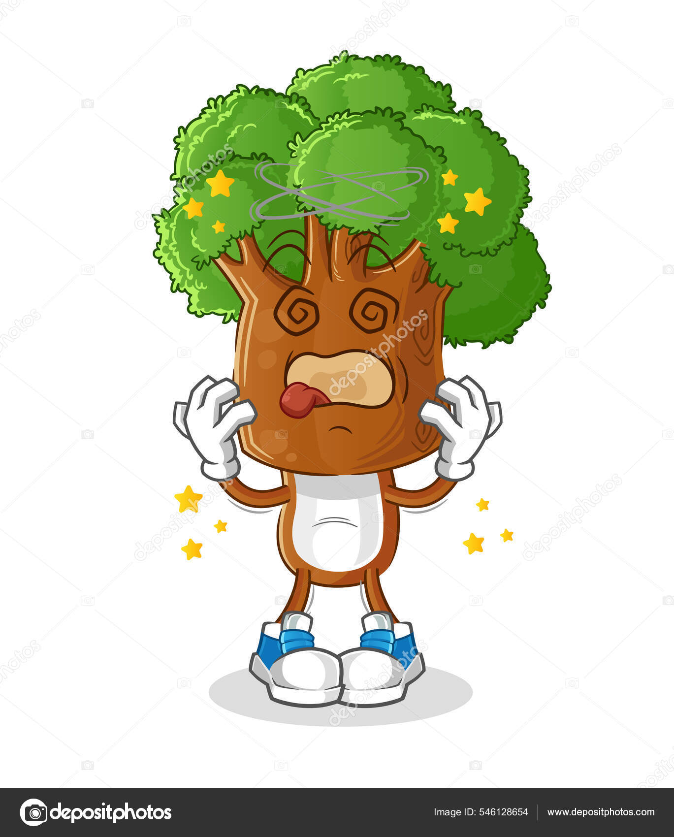 Tree Head Cartoon Dizzy Mascot Cartoon Vector Stock Illustration by