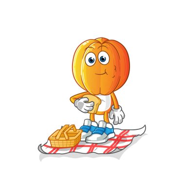 Piknikteki yıldız meyve kafası çizgi filmi. çizgi film maskotu vektörü